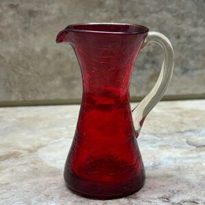 vintage Kanawha Ruby Red Crackle Glass Pitcher Vase 3-7/8”